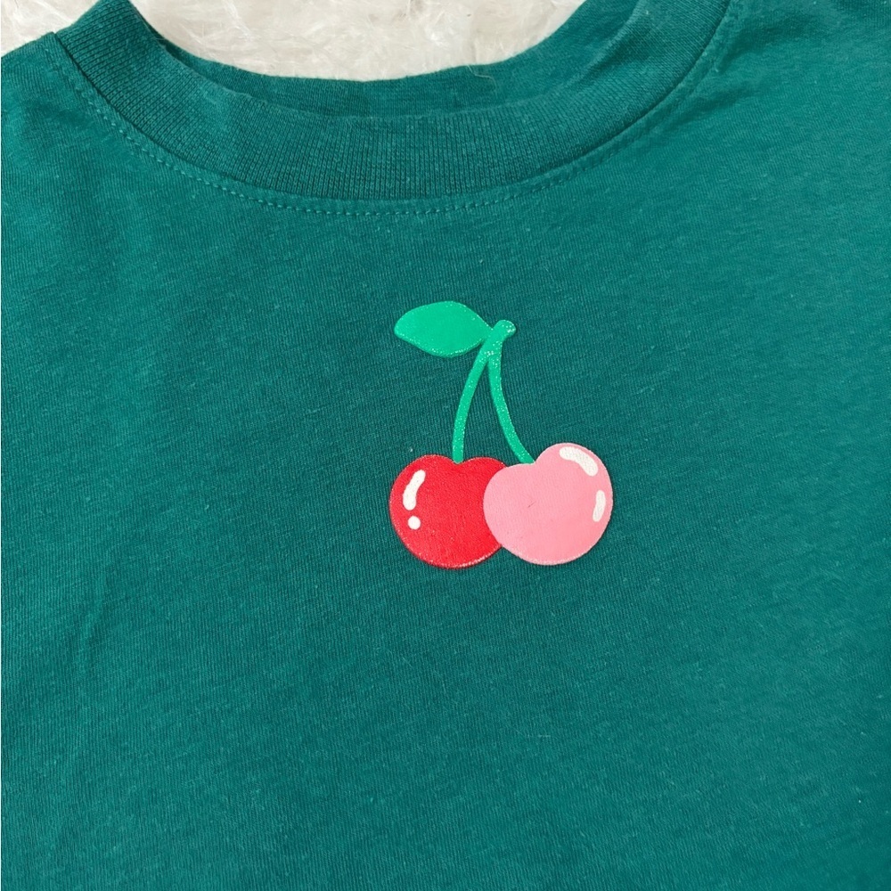 Cat & Jack Tees in Dark Green with Sunflower Sequins & Cherry Graphics - Picture 2 of 6